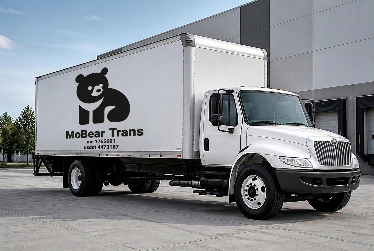 MoBear Transportation box truck with the MoBear logo on the side
